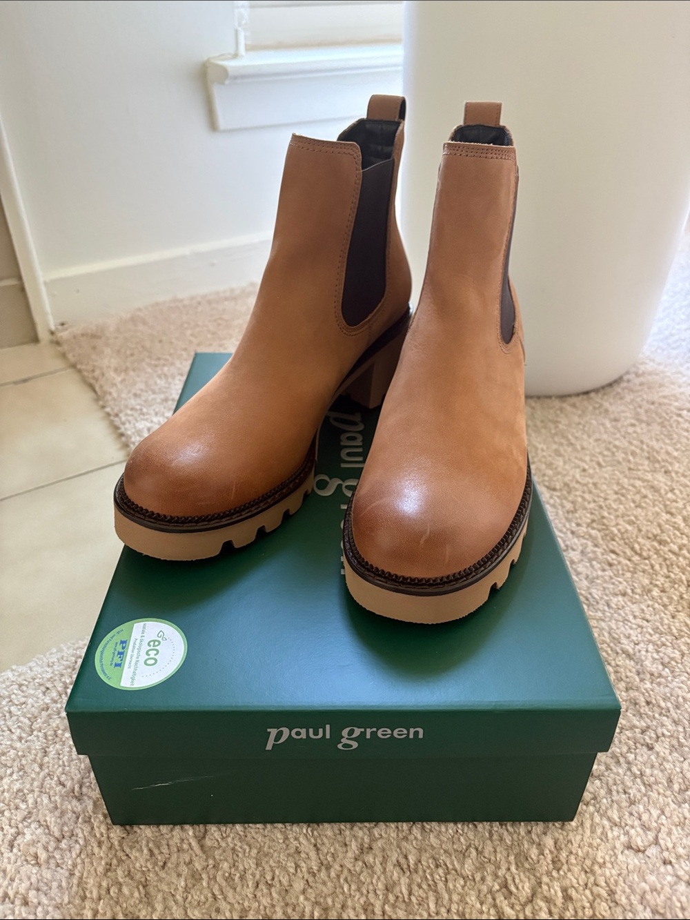 Paul Green Cognac Leather Chelsea Lug Boots